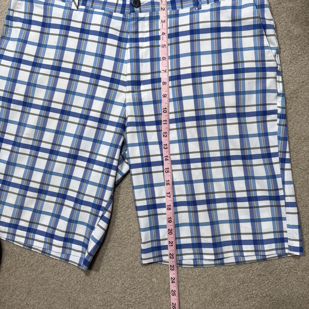 Adidas Shorts Mens Blue & White  Plaid Flat Front Golf Chino Casual. Size 40 - Picture 6 of 8
